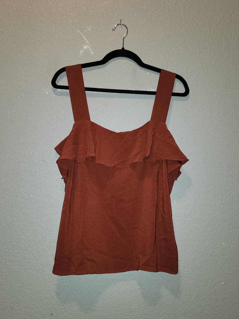 Nine West Rust Ruffle-Trim Women's Tank Top Blouse | Xlarge